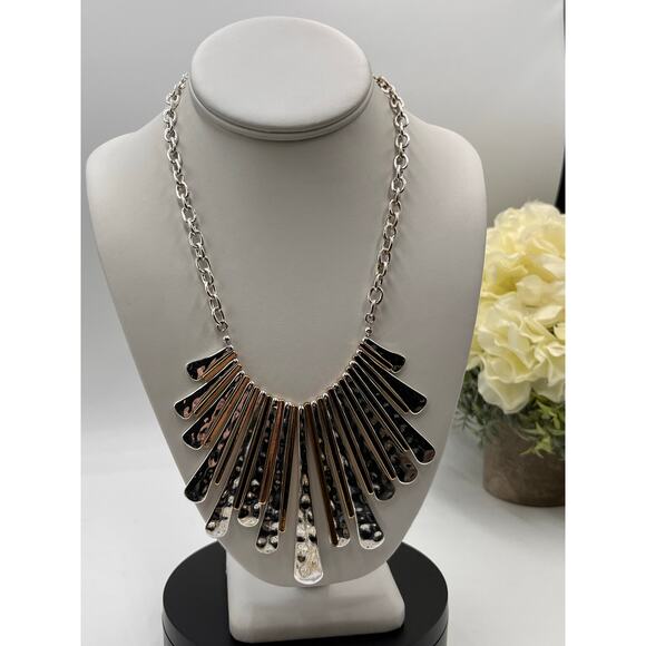 Natasha Signed Mixed Metal Color Fringe Waterfall Spike Bib Statement  Necklace - Picture 1 of 8